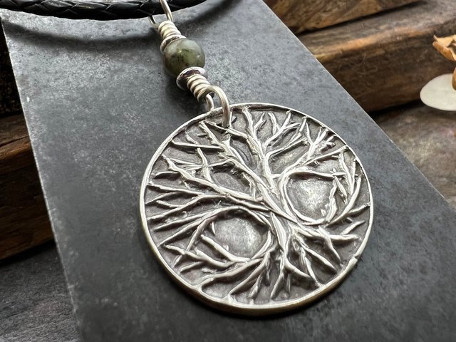 Celtic Tree of Life Pendant, Sterling Silver, Connemara Marble, Sacred Celtic Trees, Irish Celtic Spirals, Druid Dryad, Crann Bethadh, Witch