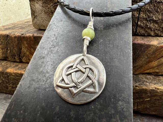 Celtic Heart Knot, Sterling Silver, Wax Seal Charm, Connemara Marble, Irish Celtic Jewelry, Pagan Art, Leather & Vegan Cords, Soul Harbor