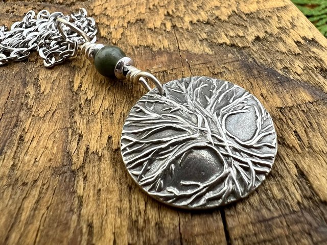 Celtic Tree of Life, Sterling Silver Charm, Connemara Marble, Irish Celtic Jewelry, Domed Sun Necklace, Leather & Vegan Cords, Handmade Art