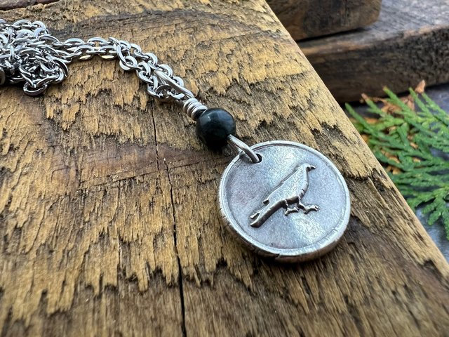 Raven Charm, Sterling Silver, Kilkenny Black Marble, Irish Celtic Jewelry, Wax Seal Charm, Leather & Vegan Cords, Stainless Chains, Handmade