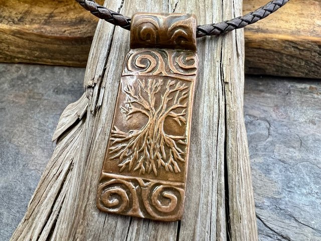 Celtic Tree of Life, Copper Pendant, Irish Celtic Spirals, Hand Carved, Crann Bethadh, Soul Harbor Jewelry, Handmade Art, Celtic Witch Pagan