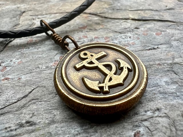 Anchor Charm, Bronze Necklace, Nautical Sailing Sea, Protection Guidance Talisman, Men Women Unisex Jewelry, Rustic Seaworn, Handmade Art