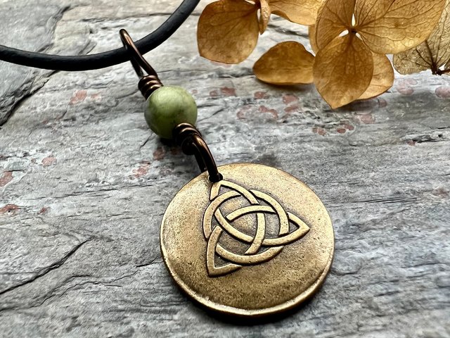 Bronze Trinity Knot, Triquetra, Wax Seal Charm, Connemara Marble, Irish Celtic Jewelry, Pagan, 8th Anniversary, Triple Goddess, Celtic Witch
