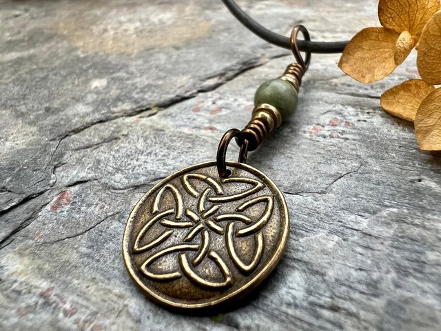 Bronze Trinity Knot, Triquetra, Wax Seal Charm, Connemara Marble, Irish Celtic Jewelry, Pagan, 8th Anniversary, Triple Goddess, Celtic Witch