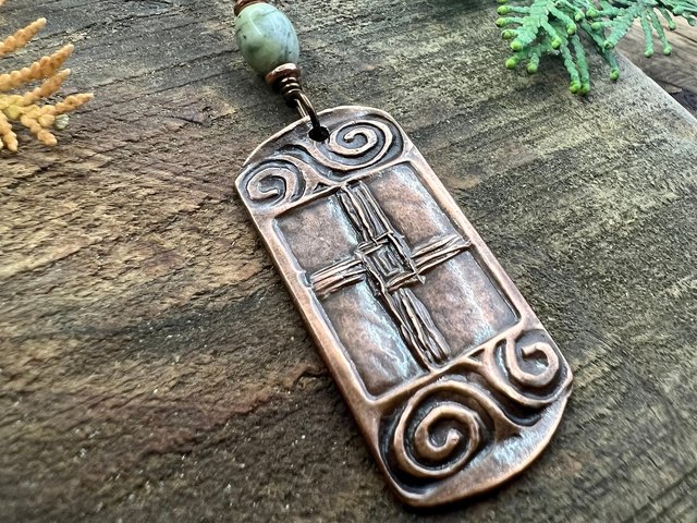 Saint Brigid's Cross, Copper & Connemara Marble Pendant, Irish Celtic Jewelry, Brigit Bridget, St Brigid of Kildare, Irish Cross, Imbolc
