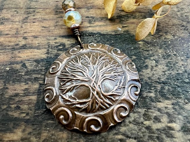 Celtic Tree of Life, Copper Pendant, Irish Celtic Spirals, Round Tree of Life, Crann Bethadh, Soul Harbor Jewelry, Artwork