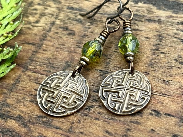 Celtic Knot, Bronze Earrings, Triquetra, Irish Celtic Jewelry, Czech Glass, Celtic Knots, St Patrick's Day, Eternity, Triple Goddess