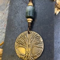 Celtic Tree of Life Charm, Bronze Pendant, Connemara Marble, Irish Celtic Jewelry, Hand Carved Art, Crann Bethadh, Leather & Vegan Cords