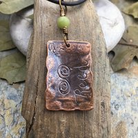 Reed Ogham Charm, Copper Pendant, Celtic Tree Astrology, Connemara Marble, Irish Celtic Spirals, Hand Carved, October 28 to November 24
