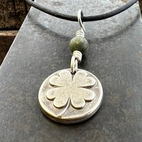 Four Leaf Clover, Sterling Silver, Wax Seal Charm, Connemara Marble, Irish Celtic Jewelry, Pagan Celtic Witch, 4 Leaf, Luck of the Irish