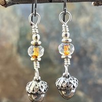 Acorn Sterling Silver Earrings, Hypoallergenic, Niobium Ear Wires, Czech Glass, Oak Tree Jewelry, Tiny Acorns, Druid, Earthy Woodland Gifts