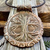 Tree of Life, Copper Tree Necklace, Irish Celtic Jewelry, Round Tree Pendant, Earthy Rustic Jewelry, Hand Carved, Tree Branches Roots