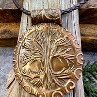 Tree of Life, Copper Tree Necklace, Irish Celtic Jewelry, Round Tree Pendant, Earthy Rustic Jewelry, Hand Carved, Tree Branches Roots