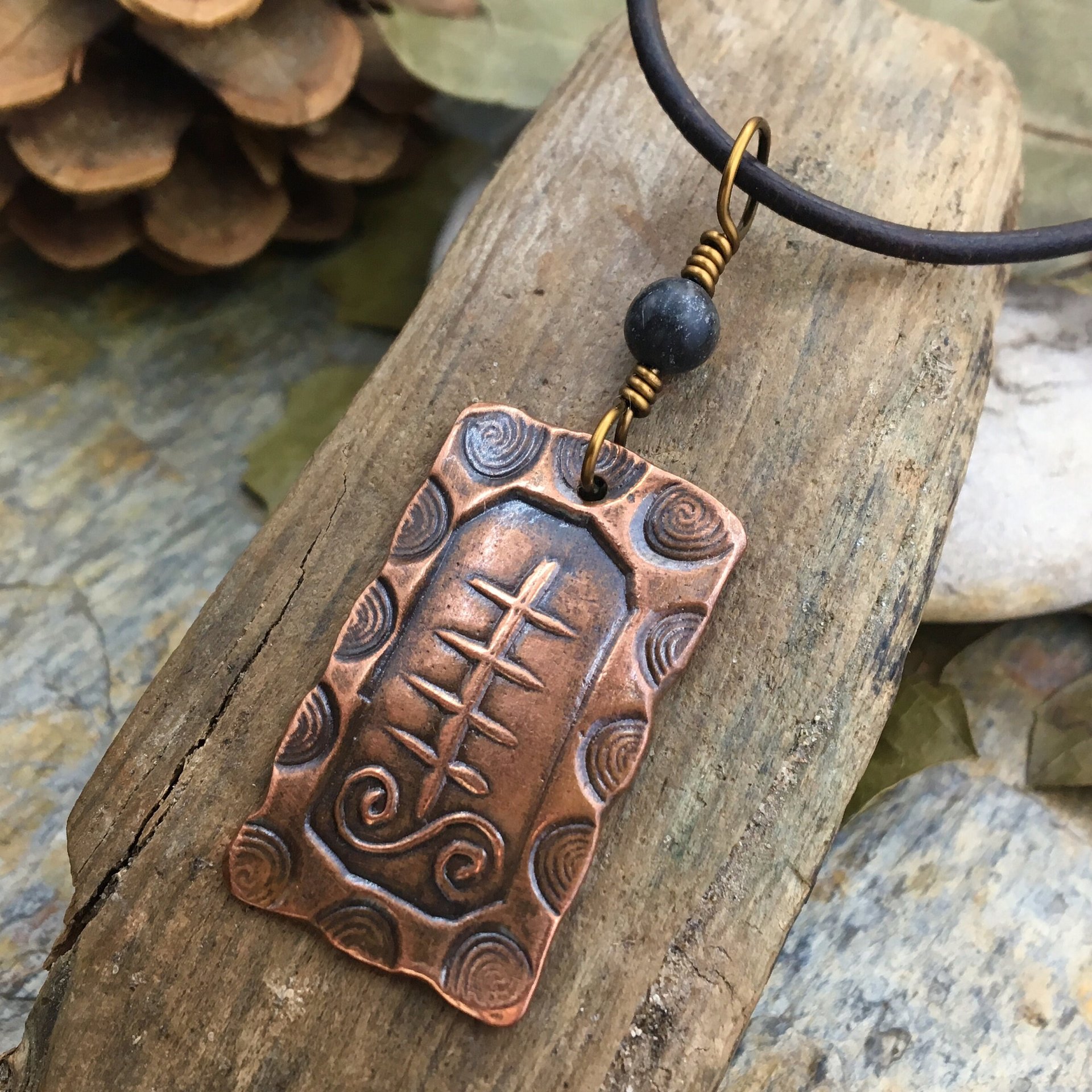 Aspen Poplar Ogham, Connemara Marble, Irish Celtic Jewelry, Ogham Jewelry, Pagan Druid, Copper Ogham, Celtic Tree Astrology, Hand Carved