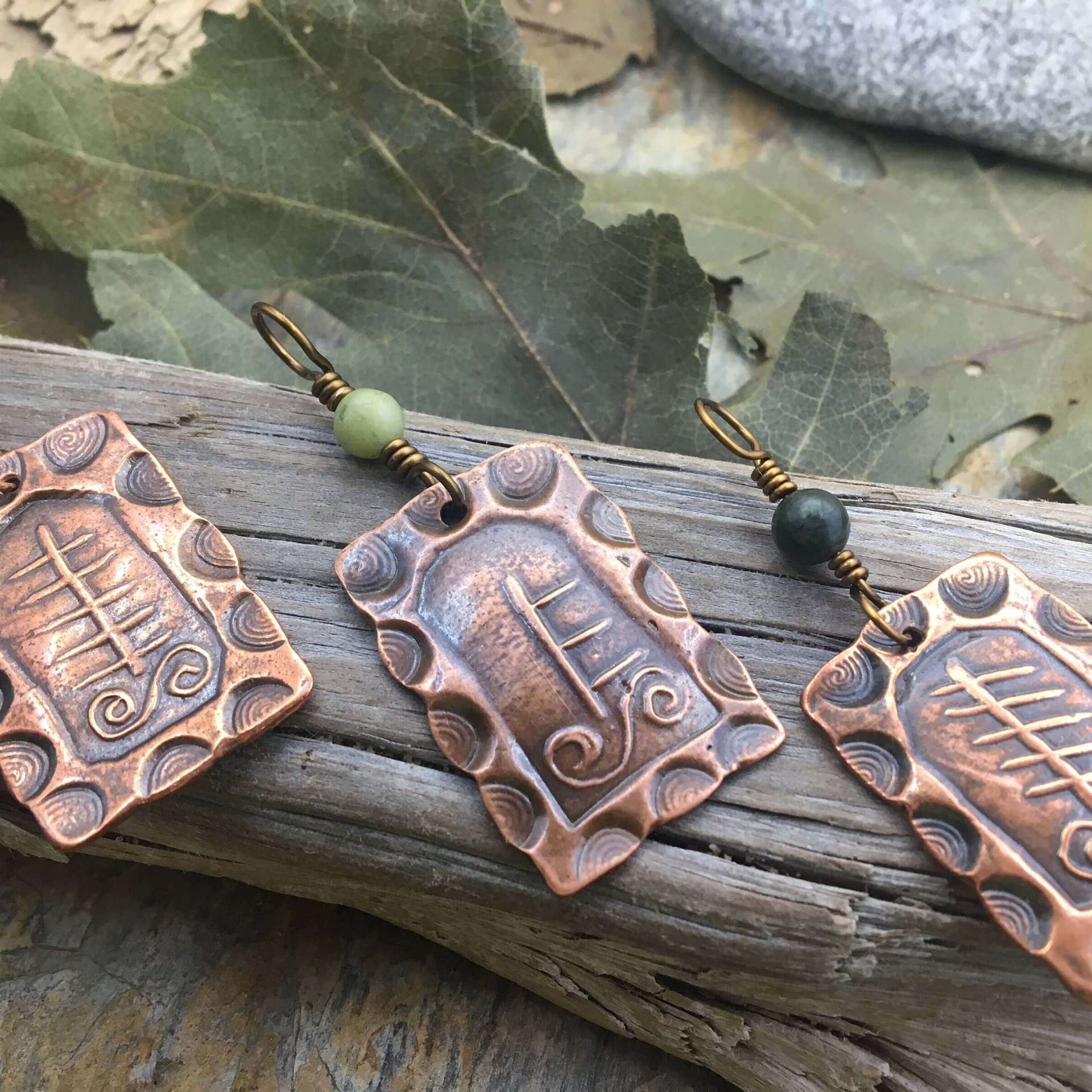 Hawthorn Tree Ogham Charm, Copper Pendant, Connemara Marble, Celtic Tree Astrology, Hand Carved Art, Irish Gaelic Spirals, May 13 – June 9