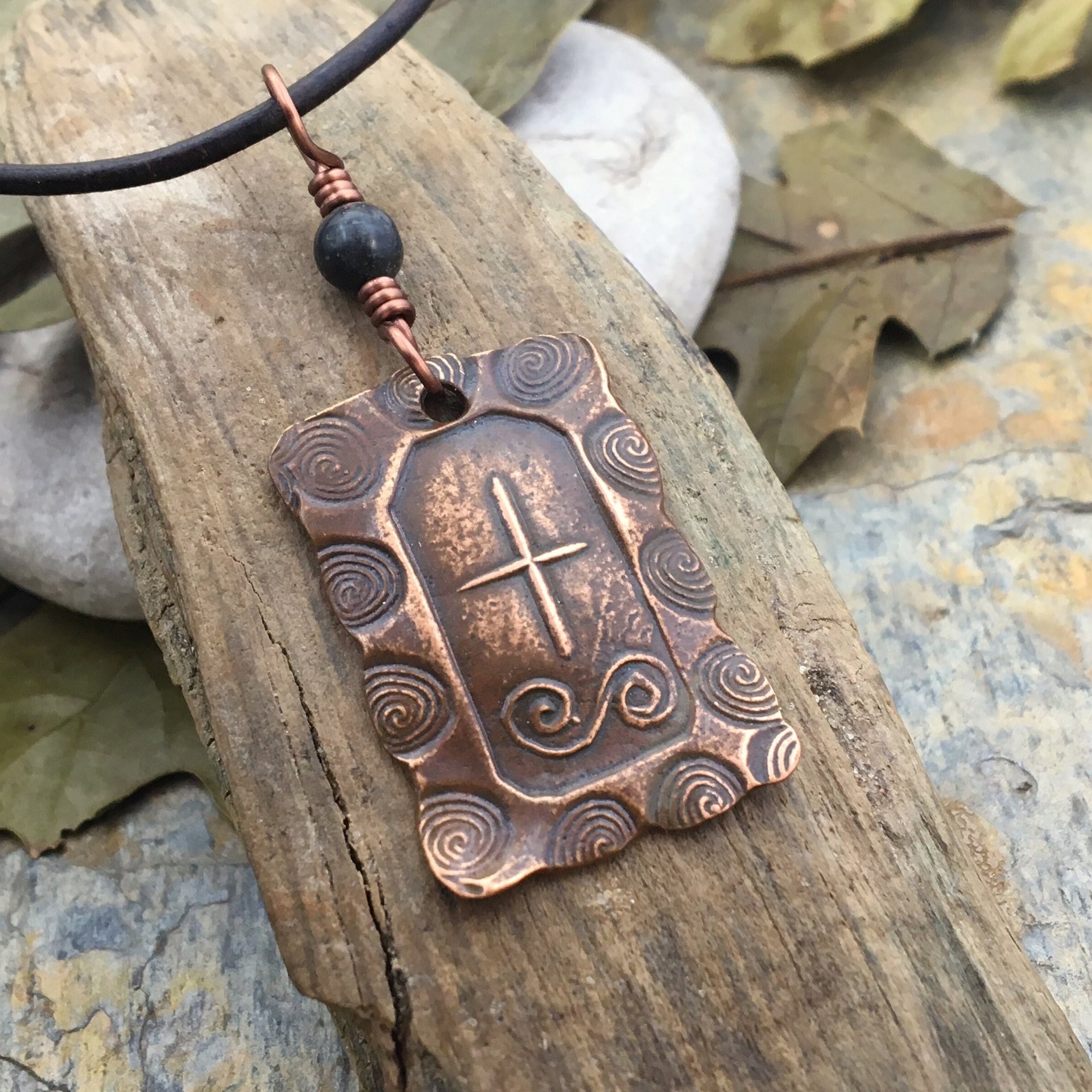 Fir Tree Ogham, Copper Pendant, Connemara Marble, Celtic Tree Astrology, Irish Celtic Jewelry, Hand Carved, Druid Sacred Trees, Handmade Art