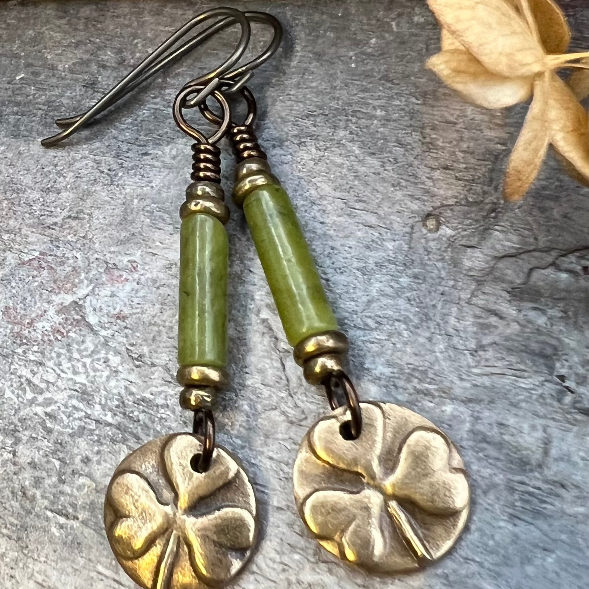 Shamrock Bronze Earrings, Irish Clovers, Connemara Marble, Irish Shamrock, Irish Celtic Jewelry, St Patrick's Day, Bronze Anniversary