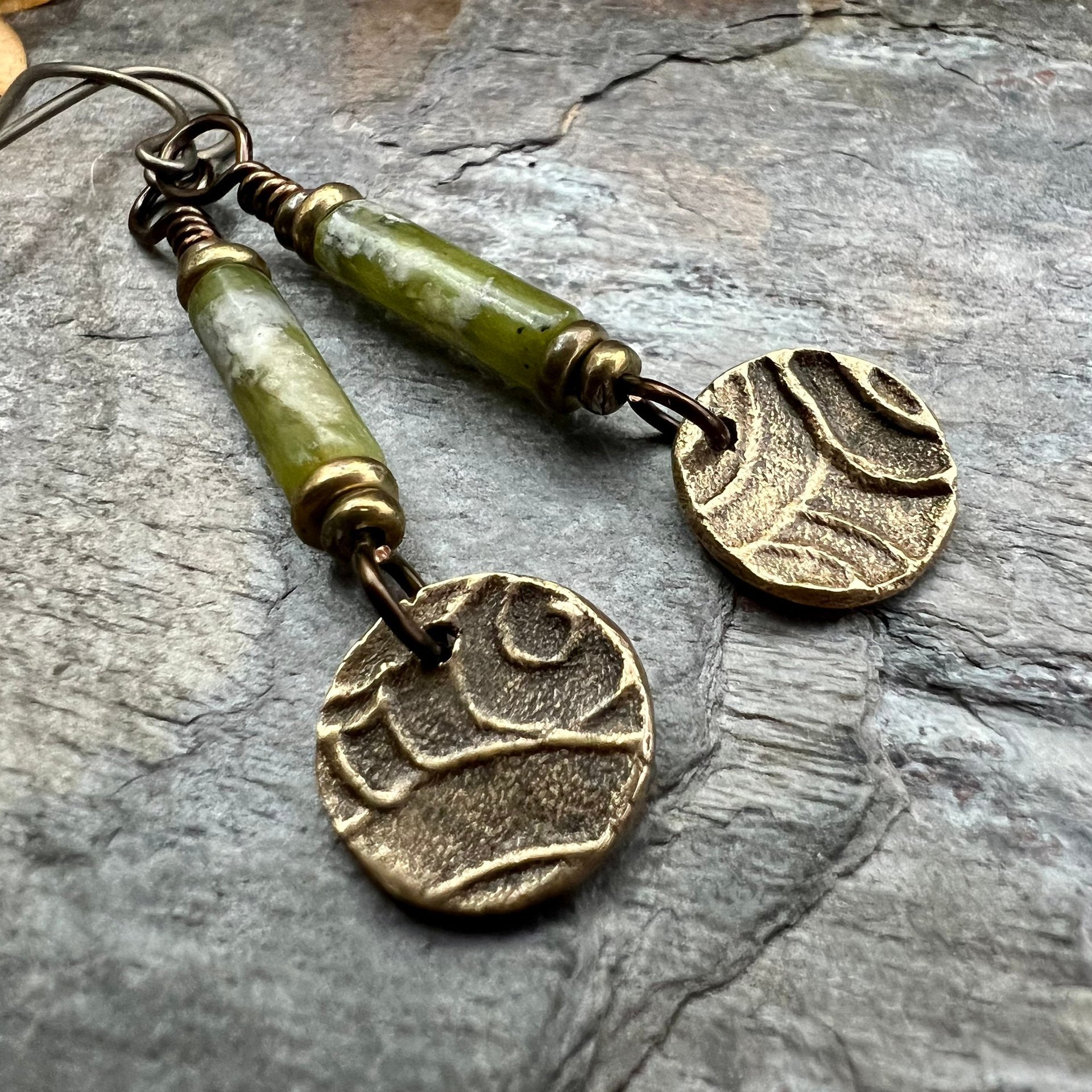 Shamrock Bronze Earrings, Irish Clovers, Connemara Marble, Irish Shamrock, Irish Celtic Jewelry, St Patrick's Day, Bronze Anniversary