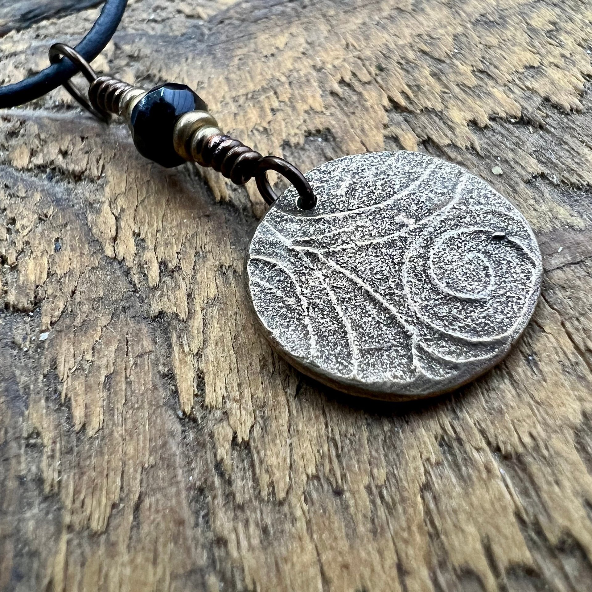 Pentagram Bronze Charm, Pentacle Pendant, Black Crystal Bead, Leather & Vegan Cords, Pagan Wicca, 5 Elements Star, Handmade, Witchy Things