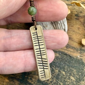 Believe Ogham Necklace, Creid Irish Gaelic, Bronze Bar Charm, Connemara Marble, Irish Celtic, Hand Carved Pendant, Soul Harbor Jewelry