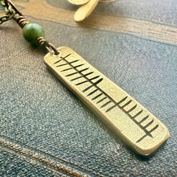 Anam Cara Ogham Necklace, Soul Friend, Bronze Bar Charm, Connemara Marble, Irish Celtic, Soul Mate, Gifts of Love, Irish Gaelic, Best Friend